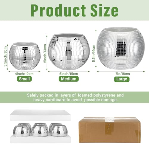 Image of 6 Pcs Disco Ball Planter Disco Ball Vase Centerpieces | Mirror Glass Flower Vase Decor for Wedding Birthday Party Bedroom Kitchen Office, 5.5 x 7 Inch, Silver