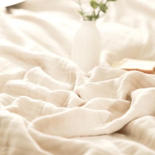 David's Home Ultra Soft Cooling Muslin Blanket Queen, 60% Rayon Derived from Bamboo 40% Cotton, Breathable Lightweight Cozy Gauze Layer for Hot Sleepers All Season,Elegant Home Decoration,Nutural