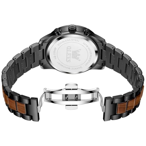Image of OLEVS Men Watch Blue Gold Analog Quartz Stainless Steel Waterproof Luminous Date Luxury Casual Watch