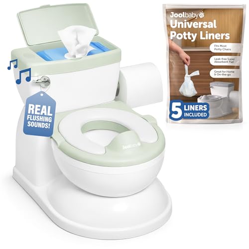 Jool Baby Real Feel 2-in-1 Potty with Wipes Storage Flushing Sounds & Disposable Liners - Realistic Toilet - Easy to Clean & Assemble (Sage)