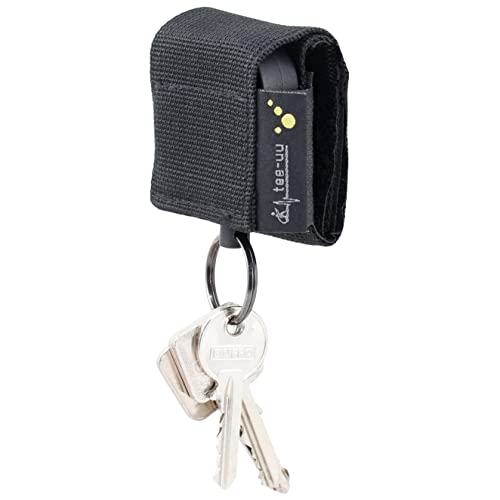 tee-uu REWIND | selbstaufrollender Schlüsselhalter | schwarz Koppel | kunstoffummanteltes Stahlseil 60cm lang | maximale Belastbarkeit 5kg | 130g Zugkraft | robuster Schlüsselring