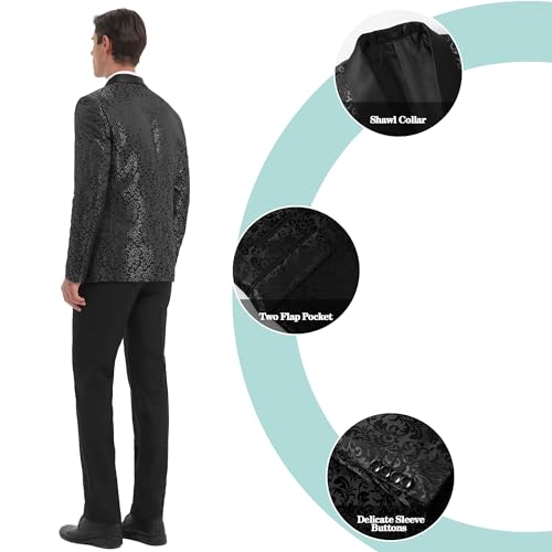 Men's Floral Dinner Party Prom Wedding Stylish Tuxedo Suits for Men One Button Dinner Jacket Pants Set4