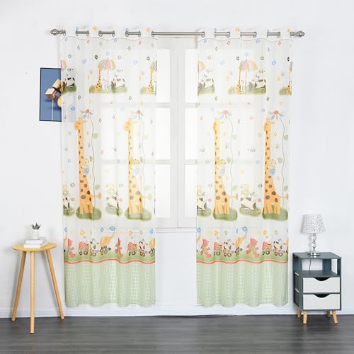 Dalina Textil - Cortinas Infantiles Niño Transúcido Dos Paneles de 140x260cm- Cortinas Visillos Juveniles Animales para Habitación Sala de Estar 2 Piezas Patrón Infantiles Jirafa