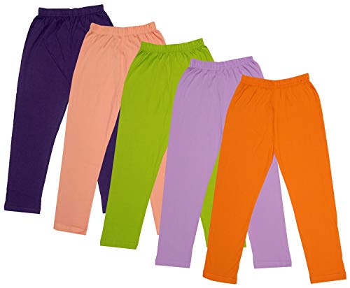 Image of IndiWeaves Girls Super Soft Cotton Solid Capri Pants (Orange, Purple, Green, Peach, Wine, 8-9 Years) Pack of 5