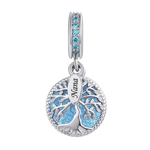 FGT Abalorio colgante brillante del árbol de la vida familiar compatible con pulseras Pandora Charms Moments, talla única, Cobre, No es una piedra preciosa