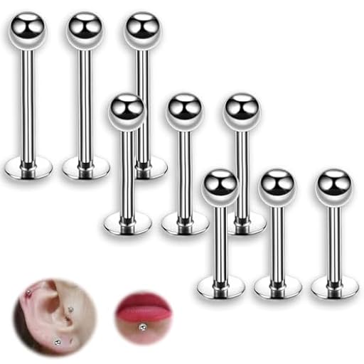 COYUN 9 Pcs Piercing Labio, Acero quirúrgico del Labio Piercing Stud de Longitud cartílago Tragus Helix Pendientes Piercings Labret Hilo Interno Piercings Joyería para Mujeres Hombres, esférico | Ya disponible en tu tienda friki favorita! En mundofriki.es!