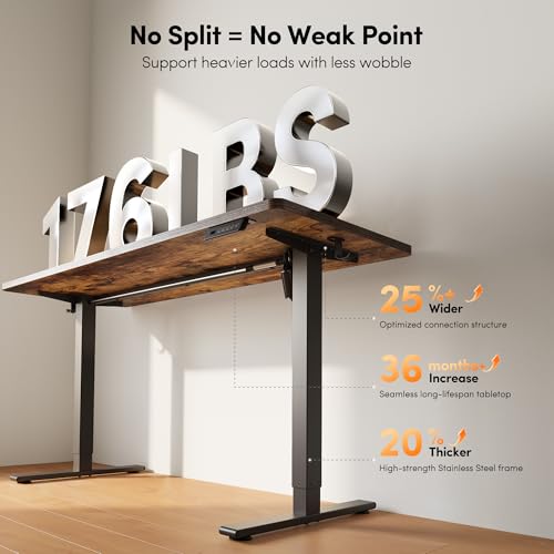 Image of FEZIBO One-Piece Standing Desk, 55 inchx24 inch Seamless Tabletop Electric Height Adjustable for Home Office, Study Rooms & Multi-Device Workstations, Rustic Brown