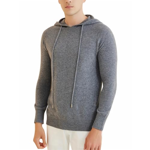 Men's Knit Hoodie Sweater 100% Merino Wool Knit Hooded Sweater Fall Winter Warm Long Sleeve Pullover3