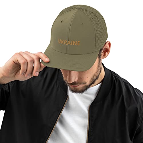 Gorra de malla Ucrania bordada en verde oliva con acabados resistentes