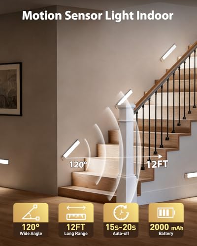 Image of SZOKLED 68-LED Motion Sensor Light Indoor, 10inch Closet Lights Rechargeable, Dimmable Under Cabinet Lighting for Kitchen, Stair, Wardrobe, Pantry, 4Pack