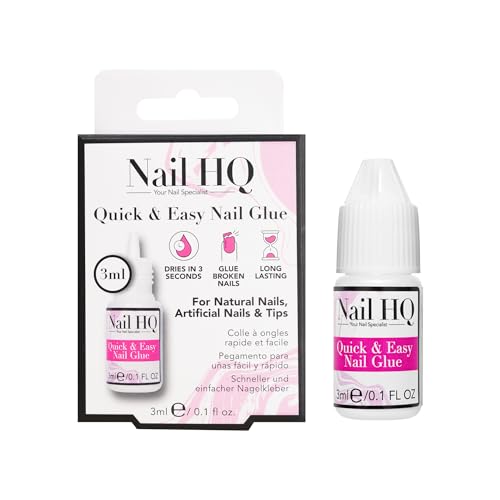 Nail HQ Super Stong Nail Glue 3ml - Fast Drying Strong Bond Precision Tip Long Lasting Travel-Friendly