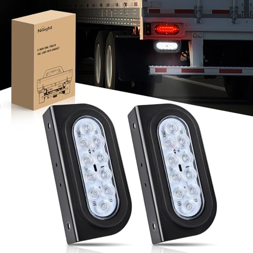 Image of Nilight 6 Inch Oval Trailer Tail Light with Flush Mount Grommets Plugs w /Mounting Brackets 2PCS White Waterproof Reverse Back Up Lights for RV Truck