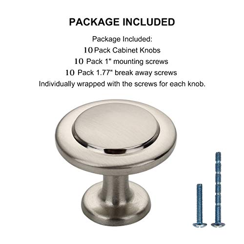 Furniware 10 Pack Cabinet Hardware Sturdy Knobs, Kitchen Door Cabinet Brushed Satin Nickel Modern Solid Knobs - 1-1/4\" (30mm) Diameter - Thumbnail 7