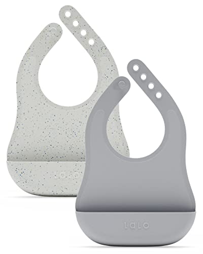 Image of Lalo The Bib - Waterproof, Non-Toxic Silicone Baby Bib with Adjustable Neck Band & Silicone Food Pouch Catcher, Set of 2