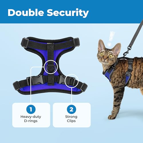 Image of Voyager Escape-Proof Step-in Lock Cat Harness & 5ft Neoprene-Handle Leash Set All-Weather Mesh with Reflective Stitching for Small to Large Cats by Best Pet Supplies, Black Trim-Royal Blue (327), XXS