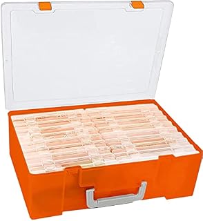 Photo Storage Boxes - Extra Large Orange Photo Case with 18 Inner Photo Storage Boxes 6x4, Acid-Free Photo Box Storage,Plastic Craft Storage Box for Photo Stickers Stamps Cards Seeds