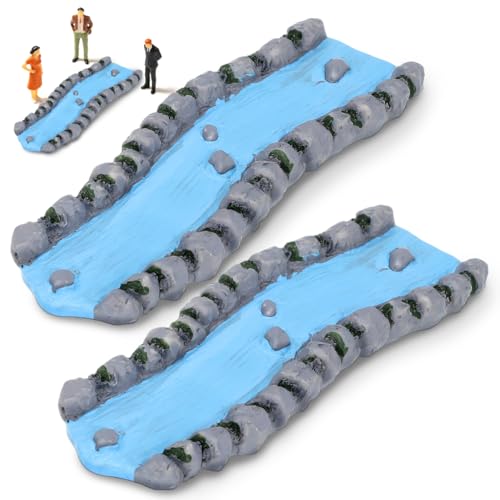 NUOBESTY 2Pcs Miniature Resin River Stream for Model Train Scenery DIY Garden Water Feature Miniature Landscape Accessory for Sand Table and Fairy Garden Decor Durable and Versatile