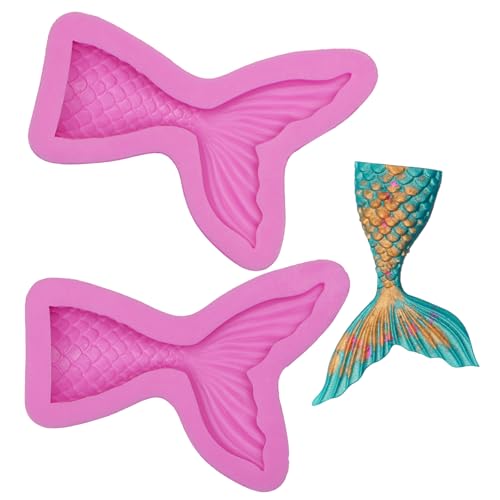 Silicone Mermaid Tail Baking Molds, 3D Mermaid Tail Chocolate Fondant Molds for Mermaid Theme Cake Decoration Cupcake Topper Candy Gum Cookie Dessert Pudding Jelly Soap Clay Resin Set of 2