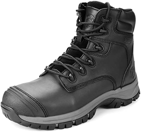 OUXX Work Boots for Men, Waterproof Steel Toe YKK Zipper Non-Slip Rubber Leather Shoes, Puncture-Proofe(Black, OX2720, US 7.5)