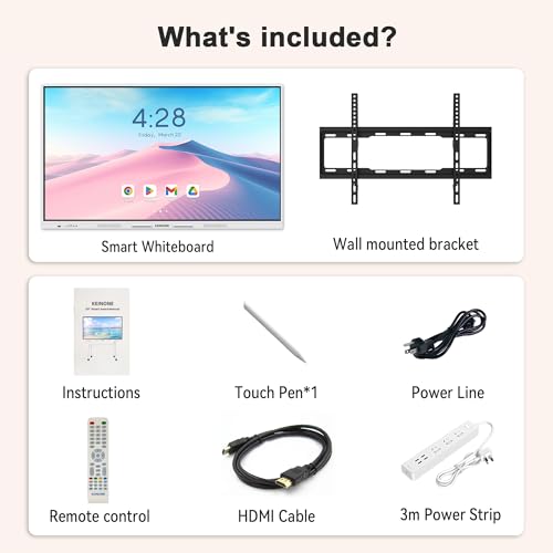 Image of Interactive Smart Board for Classroom, 55 inch 8+128 GB Electronic Digital Whiteboard Built-in Google EDLA-Certified Android 14 OS - 4K Touchscreen Smartboard for Home Office School Studio Display