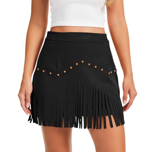 Wildox Western Cowgirl Fringe Skirt,High Waisted Mini...