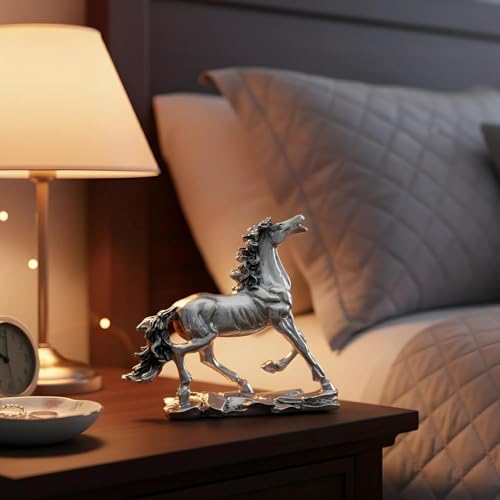 Image of 999 Silver Plated Running Horse Statue, Vastu Home Decor Showpiece for Sucess l Tabletop Gift Item with Gift Box for Decoration & Wedding Gifting