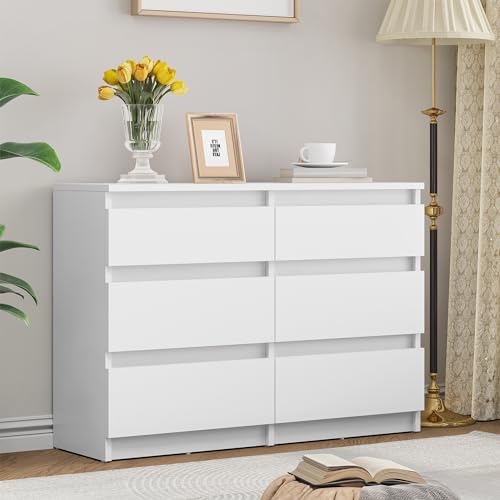 YITAHOME Cassettiera in legno, cassettiera per camera da letto, 6 cassetti con corridori, mobili per camera da letto, mobile per camera da letto, comodino moderno, 100 x 30 x 70 cm (bianco)