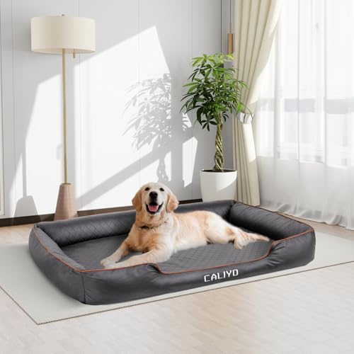 CALIYO Orthopädisches Hundebett Grosse Hunde – Hundekissen aus Kunstleder, Wasserdicht & Waschbar, Memory Foam Hundesofa mit 4 Rändern, Hundematte 127×97×18CM, Schwarz
