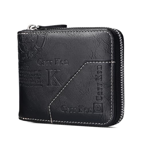 Image of Mens wallet Leather wallet men Wallet Zipper RFID Bifold Wallet for Men ID card Window Credit Card Coin Photo Multifunction Card Slots Gift for Him,Black