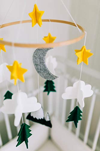 Sorrel + Fern Baby Crib Mobile (Starry Woodland Night, Long Evergreen) - Nursery Decoration Ceiling Mobile And Baby Shower For Boys & Girls #TOP3