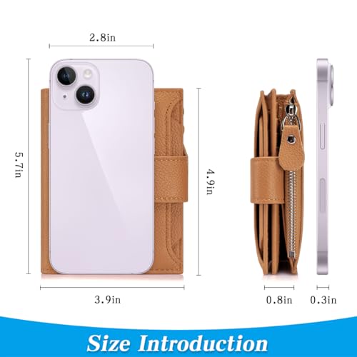 Small Wallet for Women RFID Blocking Bifold Leather Wallet Compact Card Holder with Zipper Coin Pocket & 4 ID Windows,Brown3