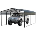 NUGRIART Metal Carport 12x20FT with Reinforced Base - Galvanized Steel Roof Heavy Duty Carport Canopy, for Cars, Motorcycles, Pickup Trucks, SUVs, Tractors and Boats,Black