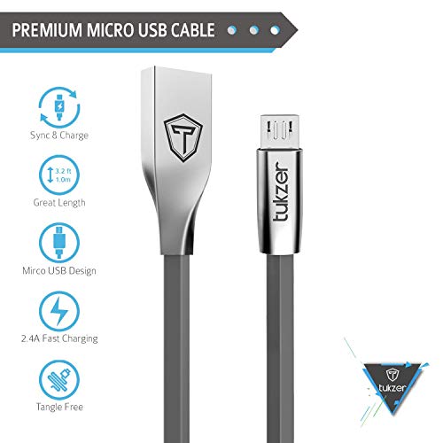 Image of Tukzer Aluminium Plug Slim Micro USB to USB Cable (3.2 ft /1 Mtr) - Grey