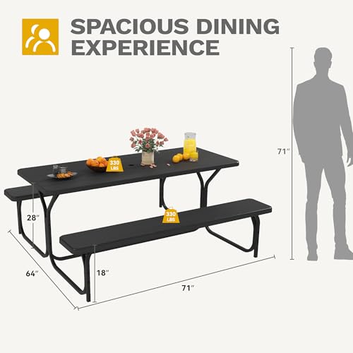 image for DWVO 6FT Picnic Table, Heavy Duty Outdoor Picnic Table and Bench w/Umb