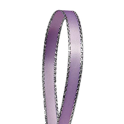 Lavender Satin Ribbon with Silver Border, 1/4