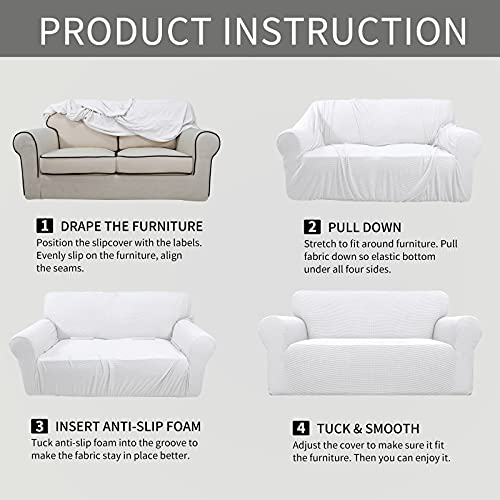 Image of Easy-Going Stretch Oversized Loveseat Slipcover 1-Piece Sofa Cover Furniture Protector Couch Soft with Elastic Bottom for Kids Polyester Spandex Jacquard Fabric Small Checks Snow White