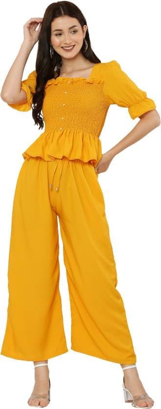 bjird Women's Mustard Yellow Smocked Top and Palazzo Set-picture-29