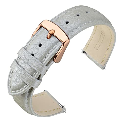 Image of ANNEFIT Watch Band 22mm, Quick Release Textured Padded Leather Straps with Rose Gold Buckle for Men and Women (Silver)