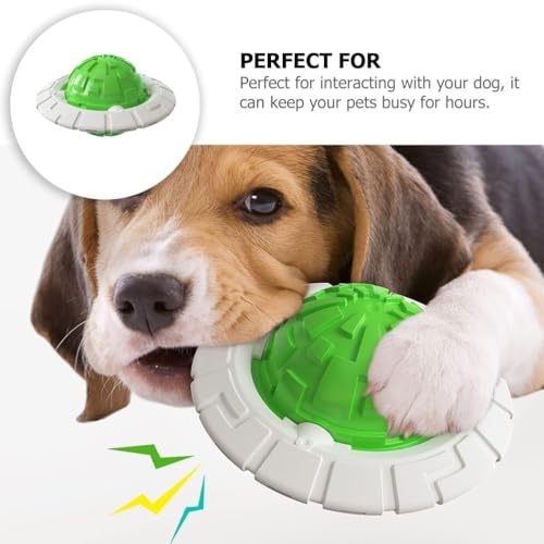 Image of DISSKNIC KIMEE Dog Ball for Aggressive Chewers, Natural Rubber Squeaky Chew Toy, Durable Interactive Fetch Ball, Puppy Teething & Dental Toy, Flying Disc UFO Dog Toy (Green, 1 Pack)