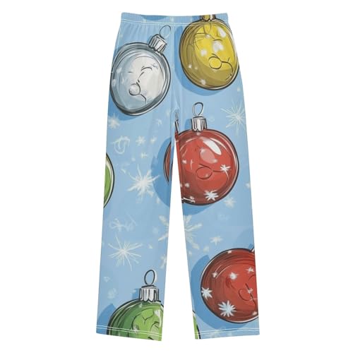 Colorful Xmas Balls Boys Long Pants Soft Trousers Elastic Waist Kids Lounge Bottoms with Pockets S-XL