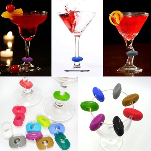 Miniatura 5 de 24pcs Marcadores De Copas De Silicona, Marcador Botellas Para Bebidas, Vino Identificador De Vasos Reutilizables, Marcadores De Silicona Para Bebidas De Cristal De Vino Para Decoración De Fiestas.