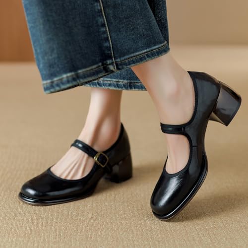 Women Retro Mary Janes Chunky Heel Round Toe Mary Jane Shoes Pumps Vintage Block Heel Ankle Strap Dress Shoes Matte Classic Casual Comfy Wedding Party 4-11 M US3