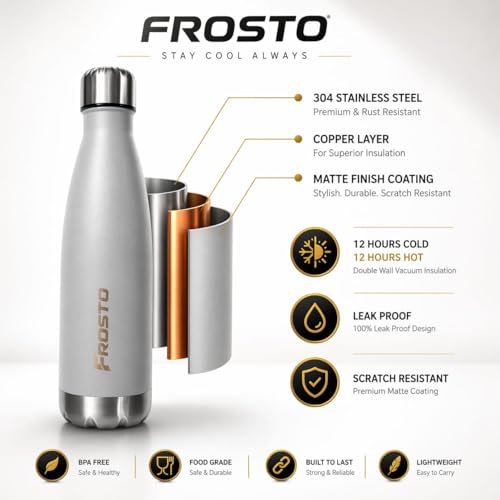 Image of Thermosteel Insulated Water Bottle 500ml | Stainless Steel Vacuum Flask | Hot 12Hr Cold 12Hr | Leak Proof | Thermos for Travel Gym Office Hiking | Matte Grey