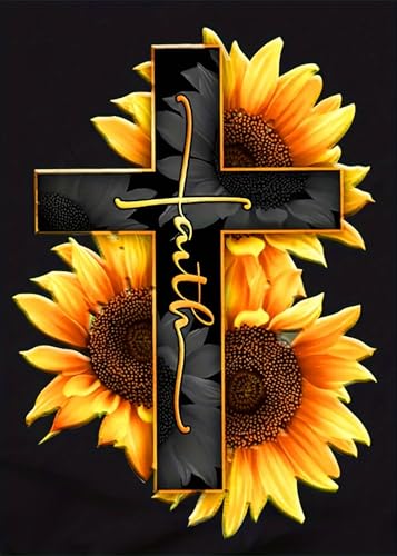 5D Diamond Painting Kit for Adults Beginners,Cross Sunflower Diamond Art