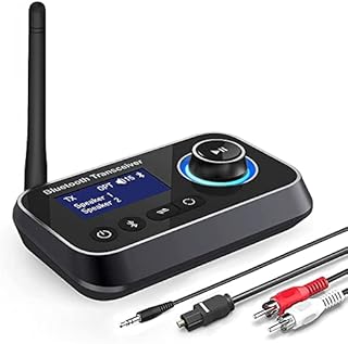 Ainostone Bluetooth 5.0 Transmitter Receiver, 3-in-1 Audio Adapter for 2 Headphones with LCD Display Low Latency Long Range Volume Adjustable, Optical AUX RCA Bypass for Home Theater Speaker Projector