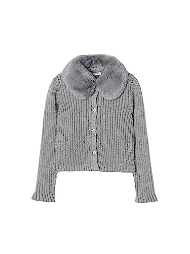 Mayoral Faux Fur Collar Cardigan for Girls Steel