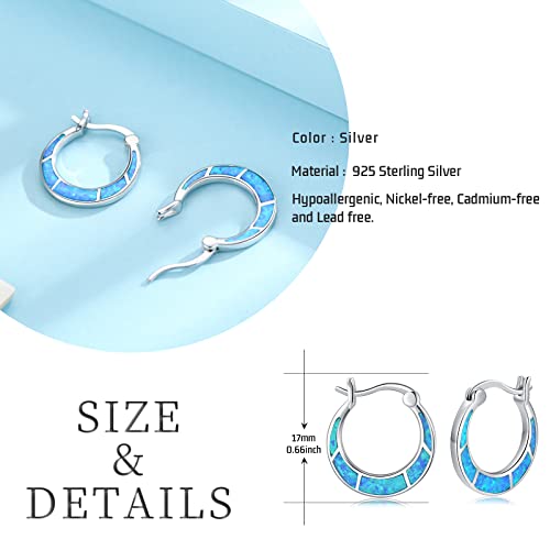 Blue Opal Hoop Earrings 925 Sterling Silver Hypoallergenic Simulated Opal Huggie Earrings For Sensitive Ears Jewelry Gifts For Women Girls #TOP2