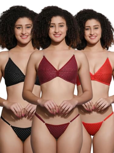 Image of Love Maker Stylish Non Padded Lingerie Set for Women Bra Panty Combo Pack of 3.