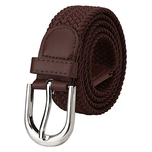 Falari Cinto trançado de tecido elástico de lona para homens - 21 cores variadas, Dark Brown, Medium