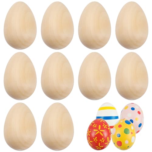 10 Pièces Faux Oeufs de Poule Pâques Kit, DIY Oeuf en Bois, Oeufs de Paques Cadeaux Decoration pour Peinture Garçons Filles Enfants